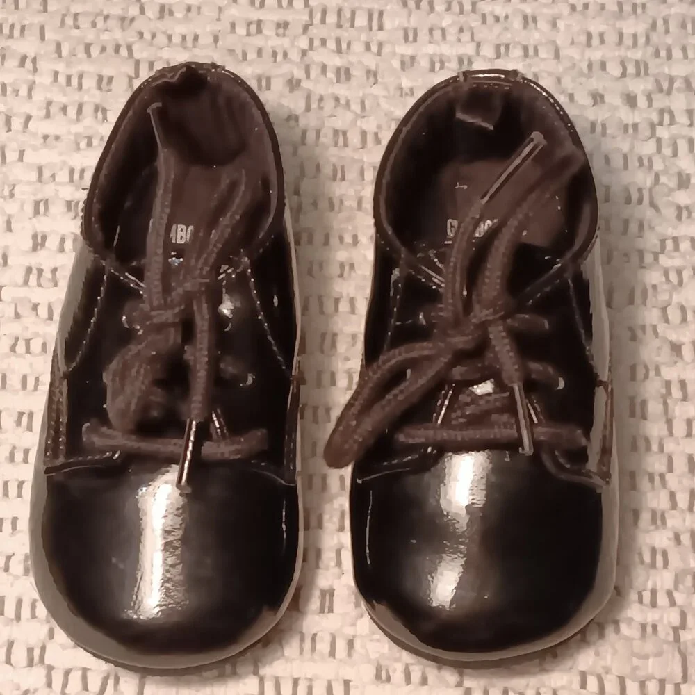 Gymboree baby infant black patent leather lace up dress formal crib shoes sz 4